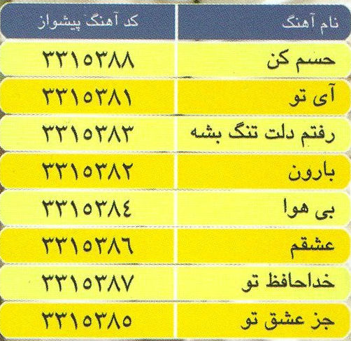 کد آهنگ پیشواز ایرانسل آلبوم 6 از امین رستمی