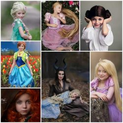 عكاسی مادر از فرزندش با ژست و آرايش شخصيت های كارتونی دیزنی / تصاوير