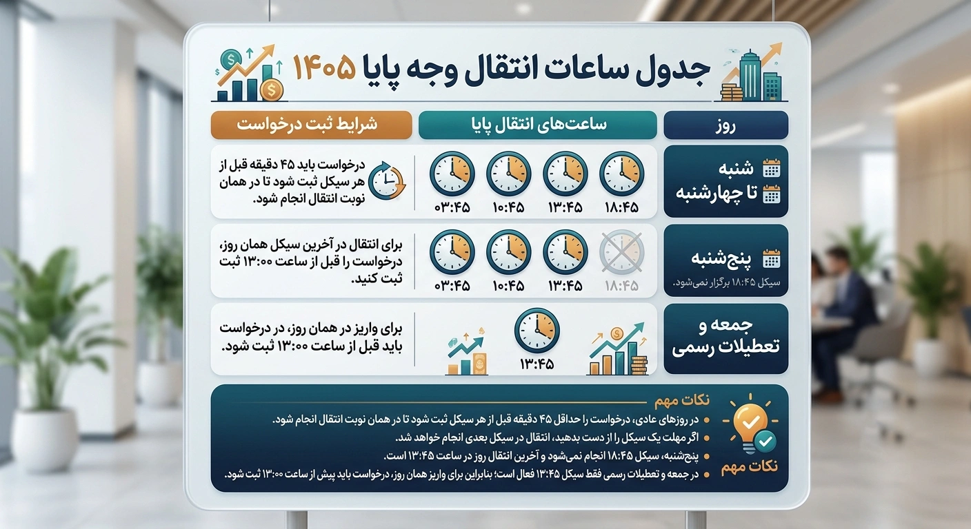 زمان انتقال وجه شبا در روز پنجشنبه به روش پایا